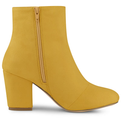 Faux Suede Round Toe Block Heel Zipper Ankle Boots