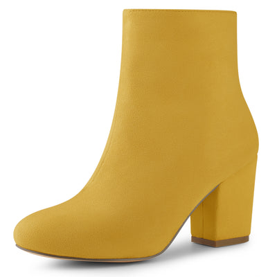 Faux Suede Round Toe Block Heel Zipper Ankle Boots