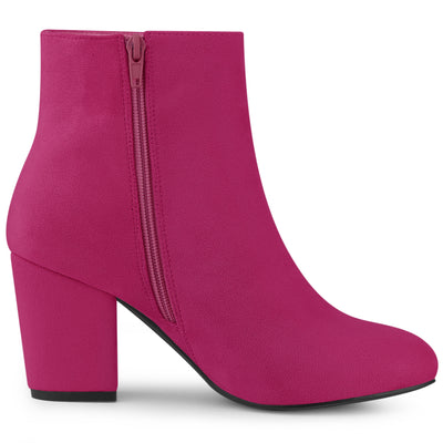 Round Toe Side Zip Chunky Heel Ankle Boots