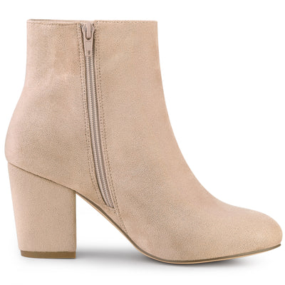 Round Toe Side Zip Chunky Heel Ankle Boots