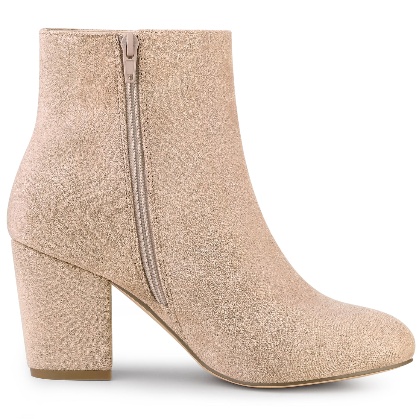 Allegra K Round Toe Side Zip Chunky Heel Ankle Boots