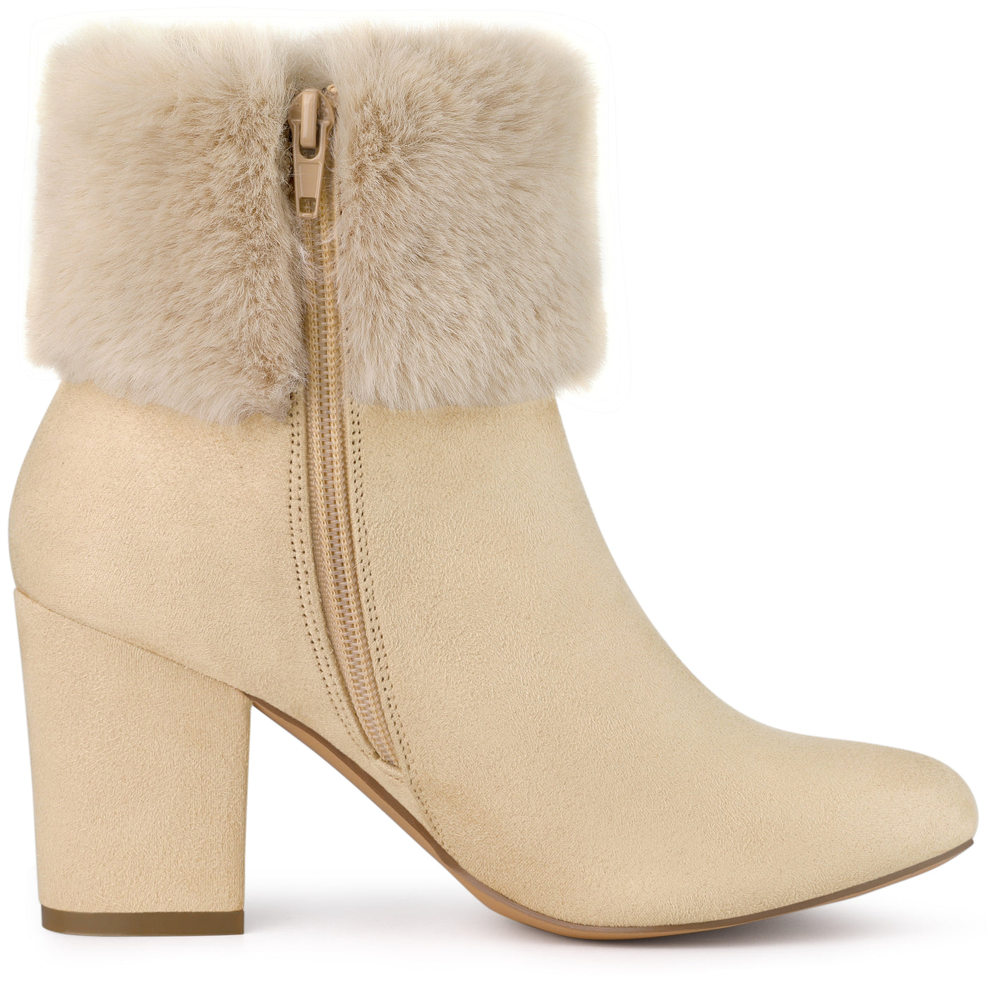 Allegra K Christmas Faux Fur Chunky Heel Ankle Boots