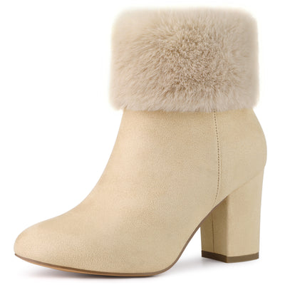 Christmas Faux Fur Chunky Heel Ankle Boots