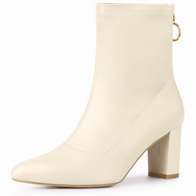 Pointy Toe Back Zip Block Heel Ankle Boots