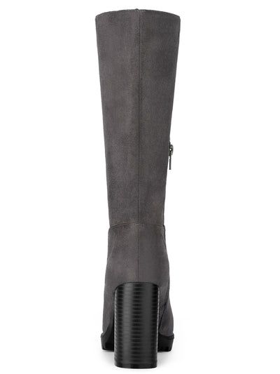 Faux Suede Mid Calf Block Heel Side Zipper Mid-Calf Boots