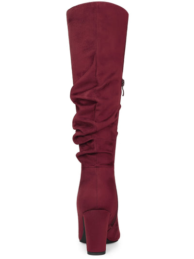 Slouchy Pointed Toe Chunky Heel Knee High Boots