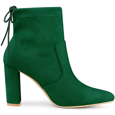 Pointed Toe Drawstring Pull On Block Heel Ankle Boots