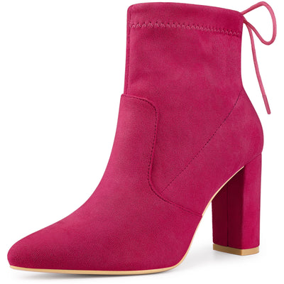 Pointed Toe Drawstring Pull On Block Heel Ankle Boots