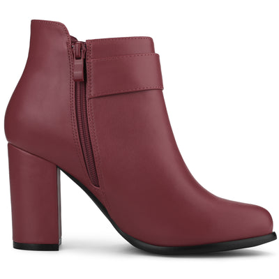 Round Toe Circle Buckle Chunky Heel Ankle Boots