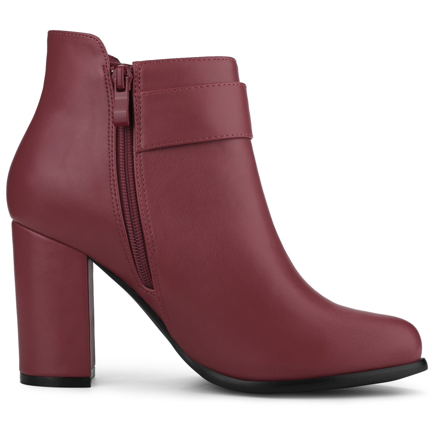 Allegra K Round Toe Circle Buckle Chunky Heel Ankle Boots
