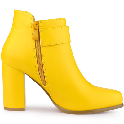 Round Toe Circle Buckle Chunky Heel Ankle Boots