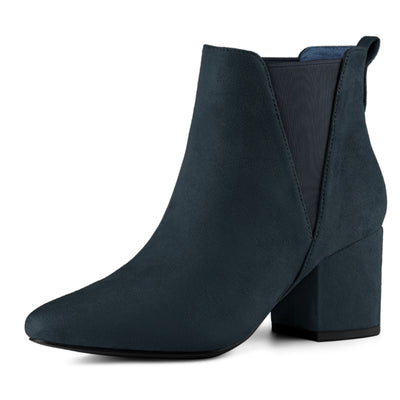 Faux Suede Pointed Toe Block Heel Ankle Chelsea Boots