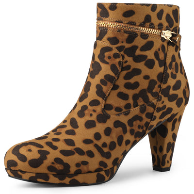 Faux Suede Round Toe Ankle Mid Block Heel Boots