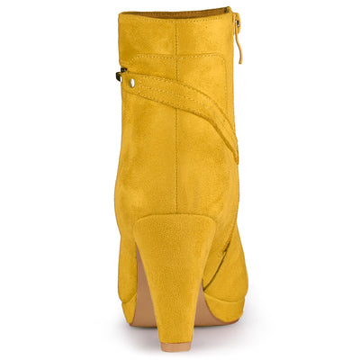 Faux Suede Round Toe Ankle Mid Block Heel Boots