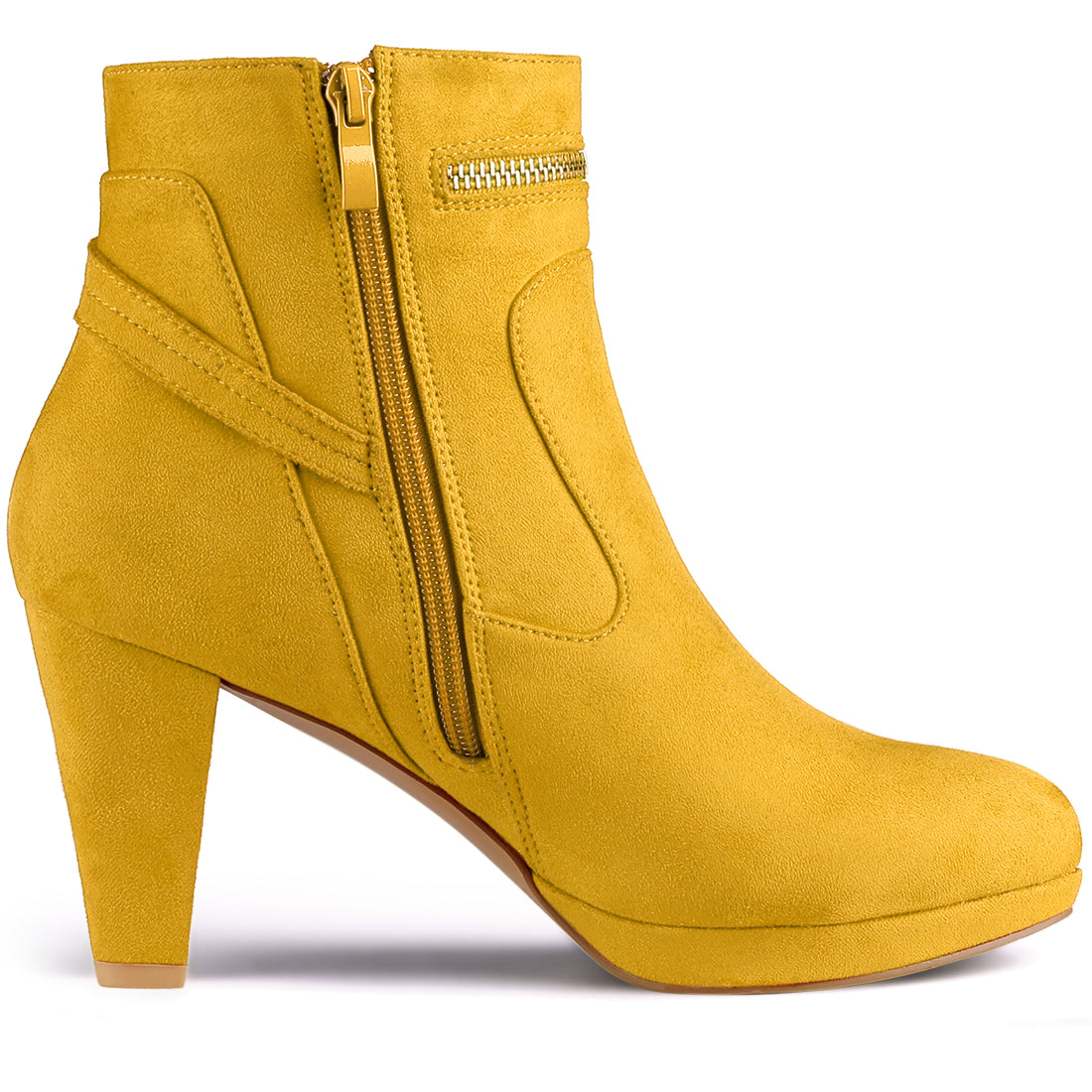 Allegra K Faux Suede Round Toe Ankle Mid Block Heel Boots