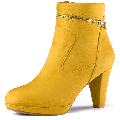 Faux Suede Round Toe Ankle Mid Block Heel Boots