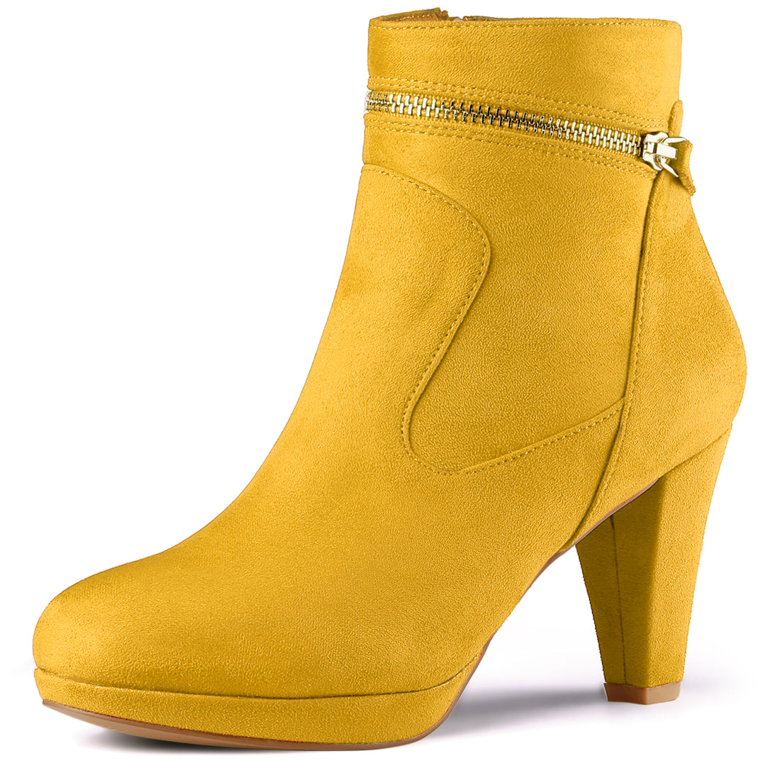 Allegra K Faux Suede Round Toe Ankle Mid Block Heel Boots