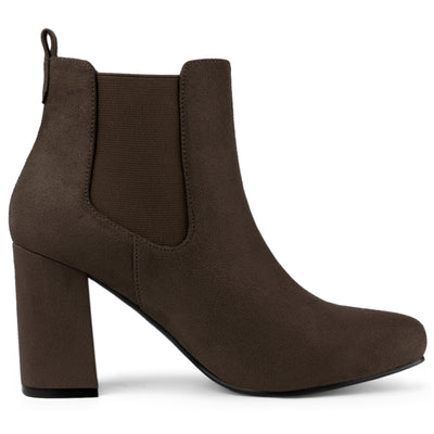 Round Toe Chunky High Heel Ankle Chelsea Boots