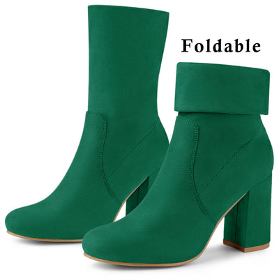 Rounded Toe Block Heel Foldable Ankle Boots