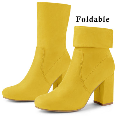 Rounded Toe Block Heel Foldable Ankle Boots