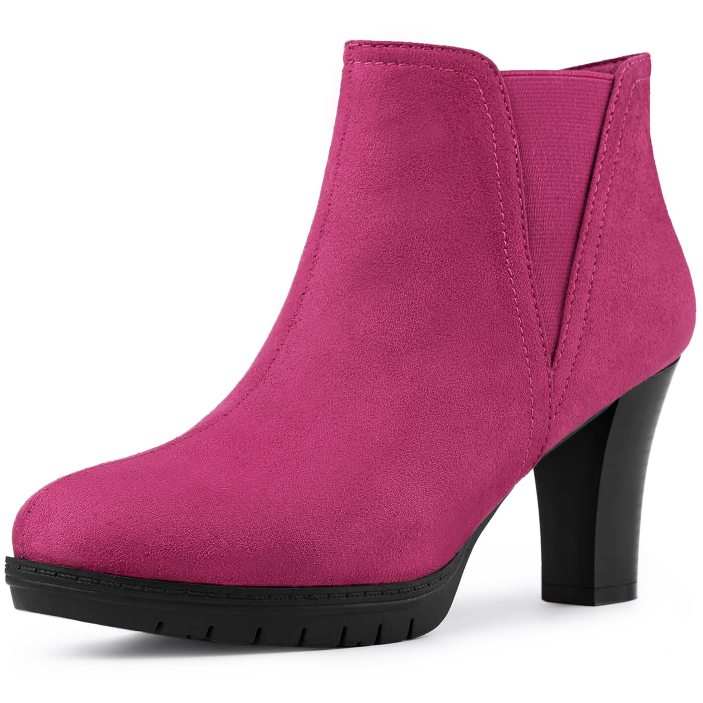 Allegra K Round Toe Block Heel Chelsea Ankle Boots