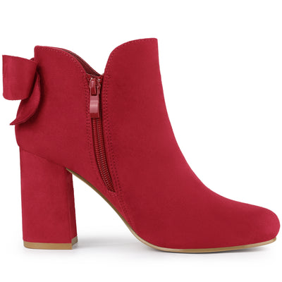 Round Toe Bow Decor Chunky Heel Ankle Boots