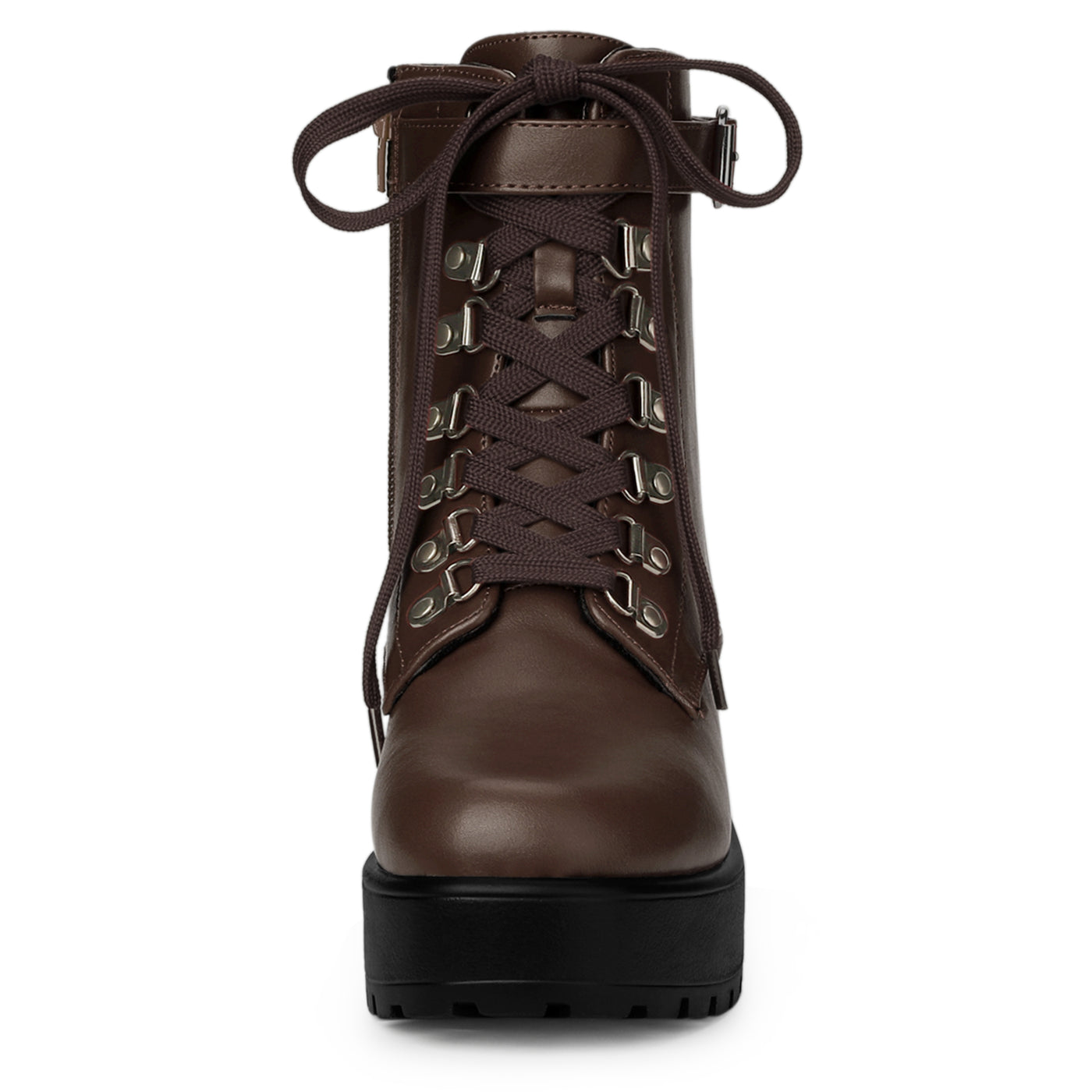 Allegra K Zip Chunky Heel Platform Ankle Combat Boots