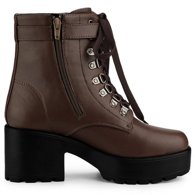 Zip Up Chunky Heel Platform Ankle Combat Boots