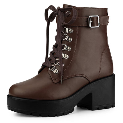 Zip Up Chunky Heel Platform Ankle Combat Boots