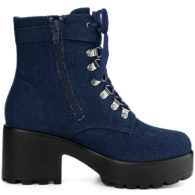 Zip Up Chunky Heel Platform Ankle Combat Boots