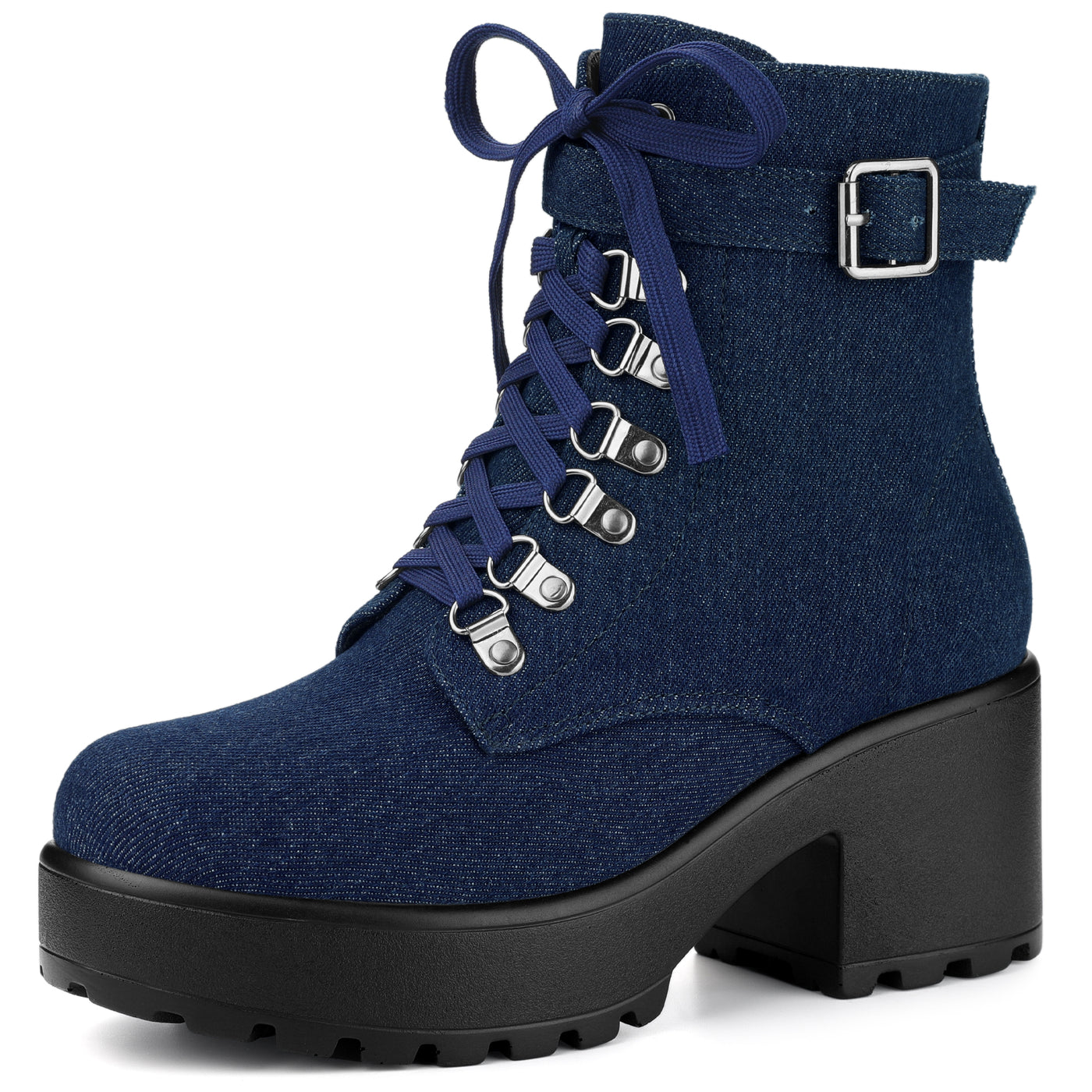 Allegra K Zip Up Chunky Heel Platform Ankle Combat Boots