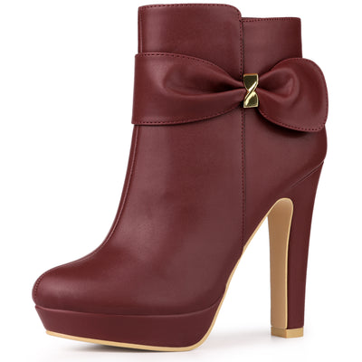 Chunky High Heel Platform Bow Decor Ankle Boots