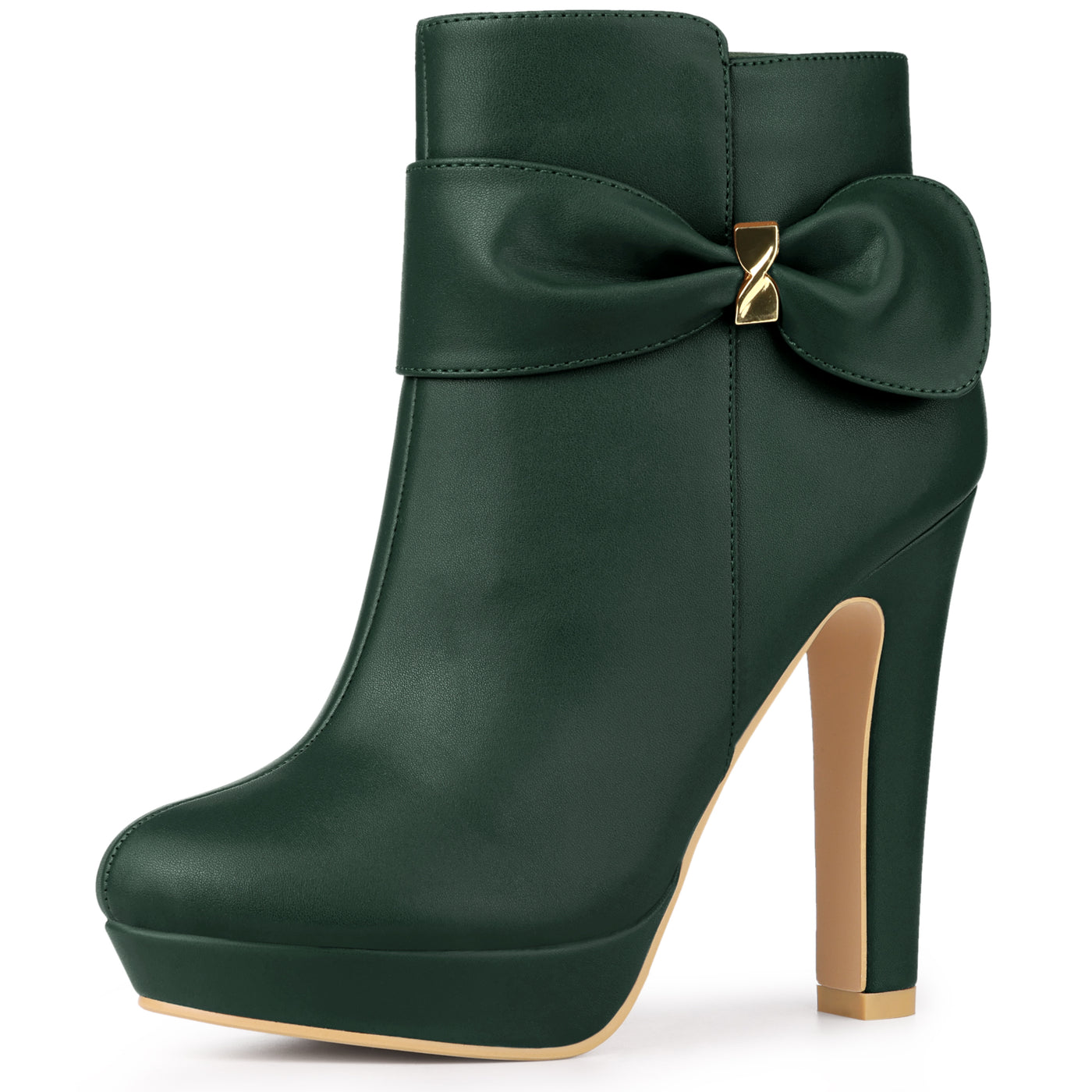 Allegra K Chunky High Heel Platform Bow Decor Ankle Boots