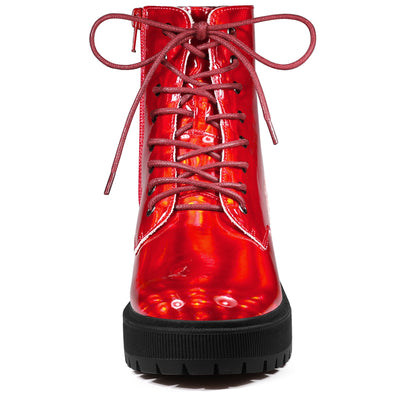 Round Toe Platform Lace Up Colorful Combat Ankle Boots