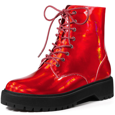 Round Toe Platform Lace Up Colorful Combat Ankle Boots