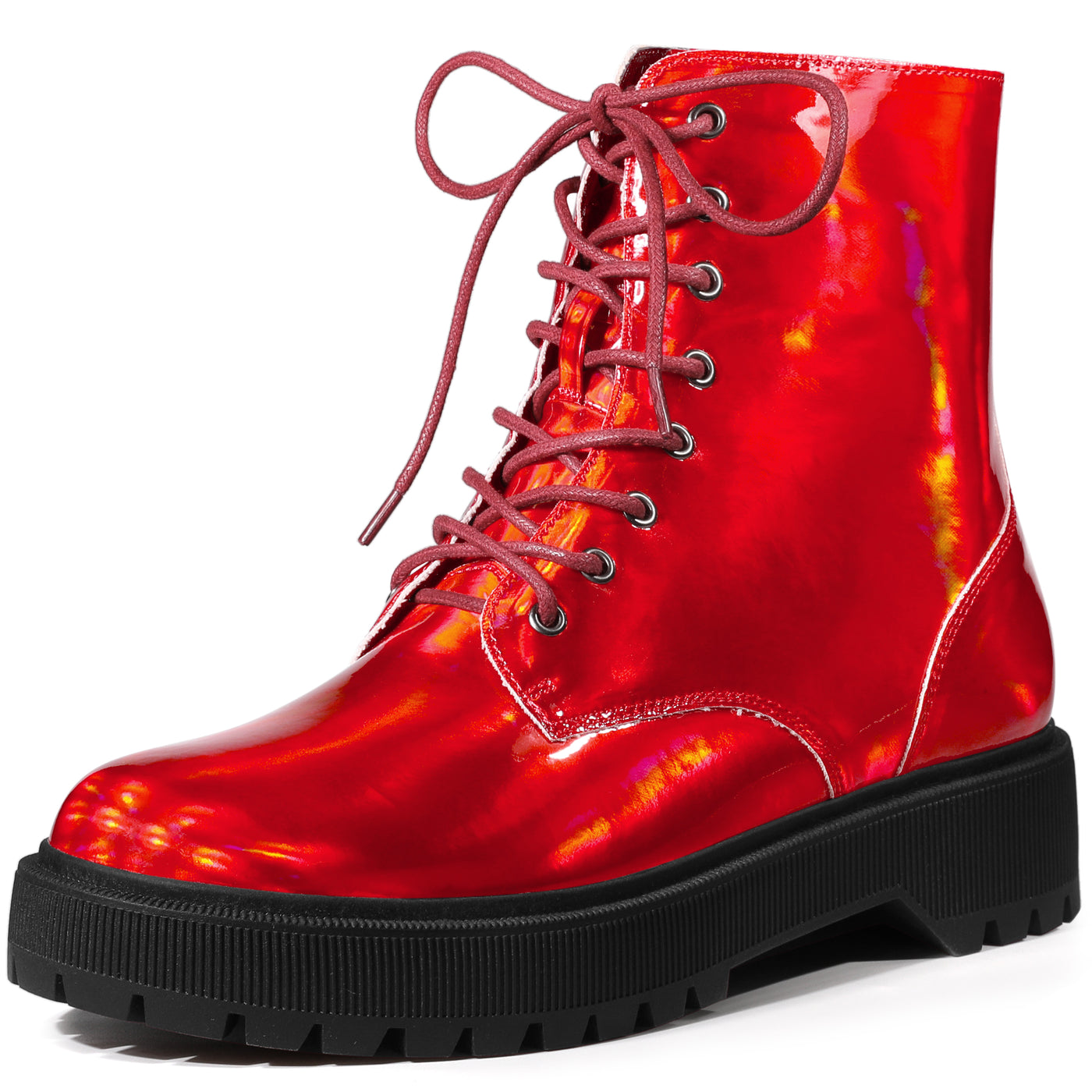 Allegra K Round Toe Platform Lace Up Colorful Combat Ankle Boots