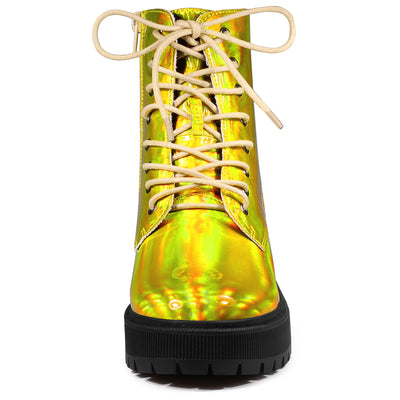 Round Toe Platform Lace Up Colorful Combat Ankle Boots