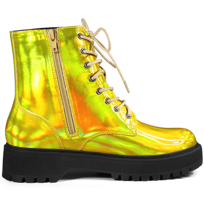 Round Toe Platform Lace Up Colorful Combat Ankle Boots