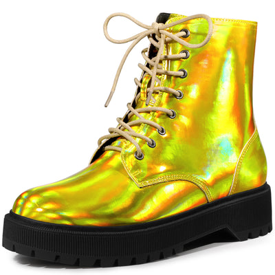 Round Toe Platform Lace Up Colorful Combat Ankle Boots