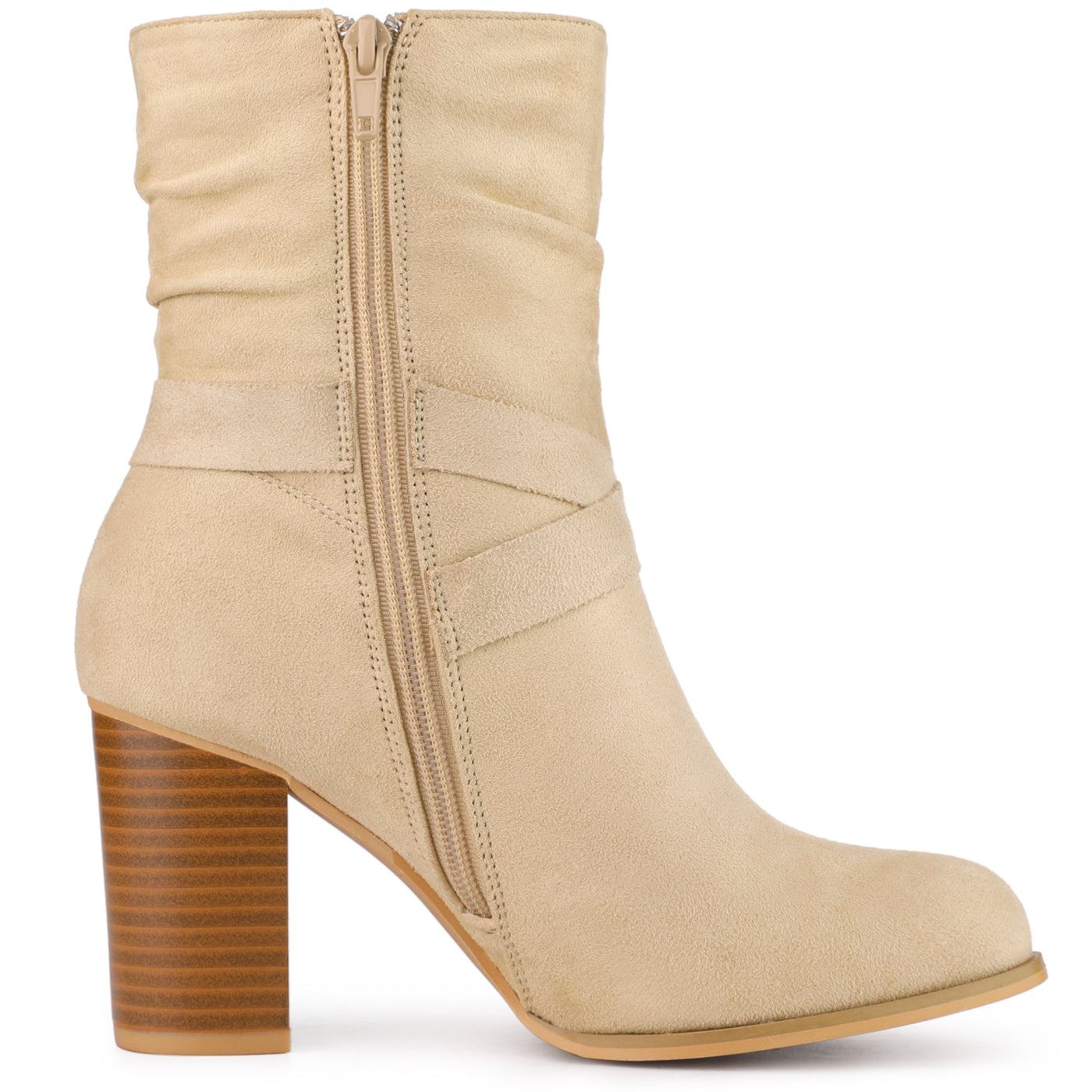 Allegra K Faux Suede Round Toe Slouchy Chunky Heel Ankle Boots