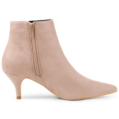 Pointed Toe Zip Stiletto Kitten Heel Ankle Booties