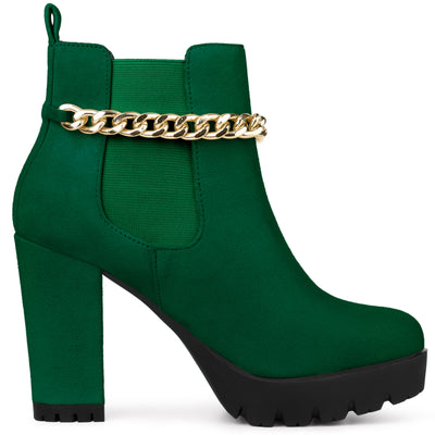 Platform Chain Chunky High Heel Chelsea Boots