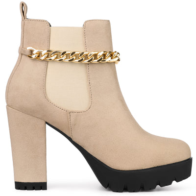 Platform Chain Chunky High Heel Chelsea Boots