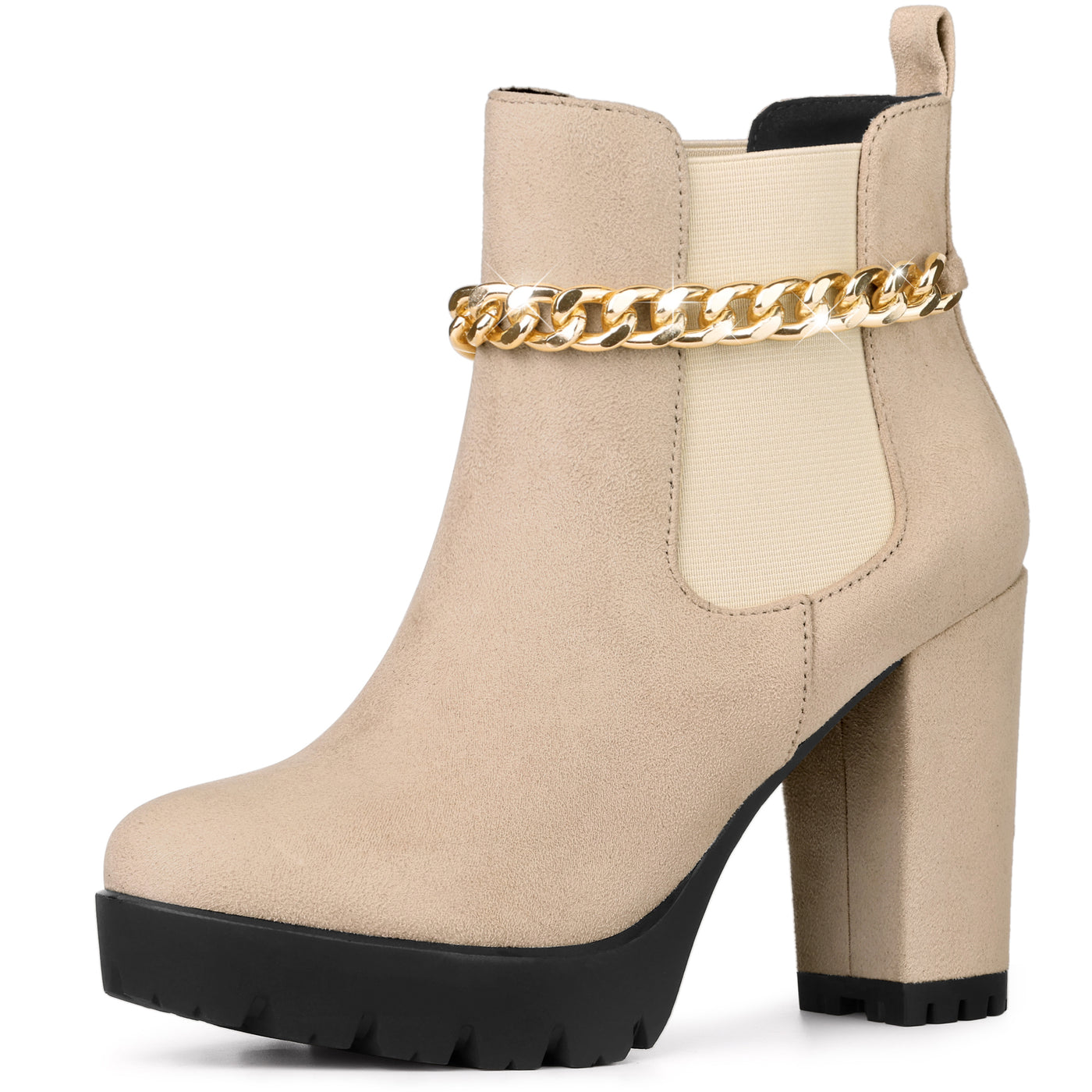 Allegra K Platform Chain Chunky High Heel Chelsea Boots