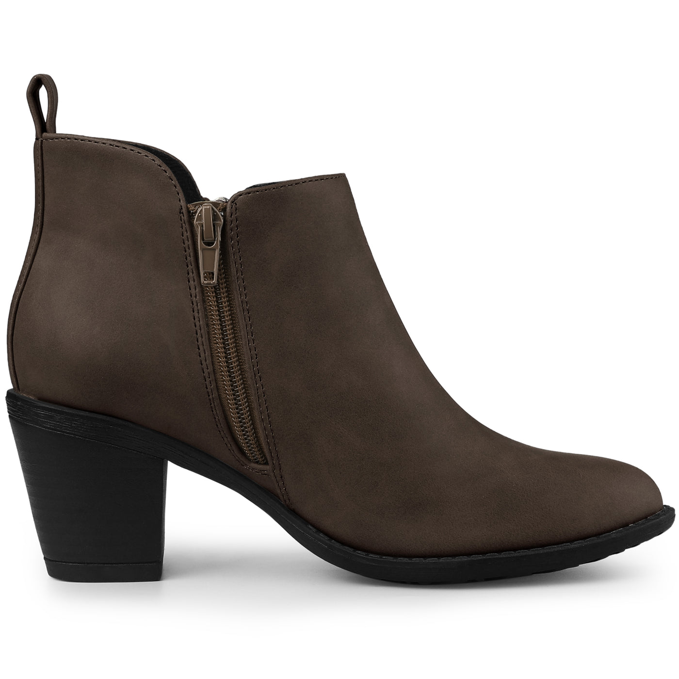 Allegra K Low Chunky Heel Zipper Western Ankle Booties