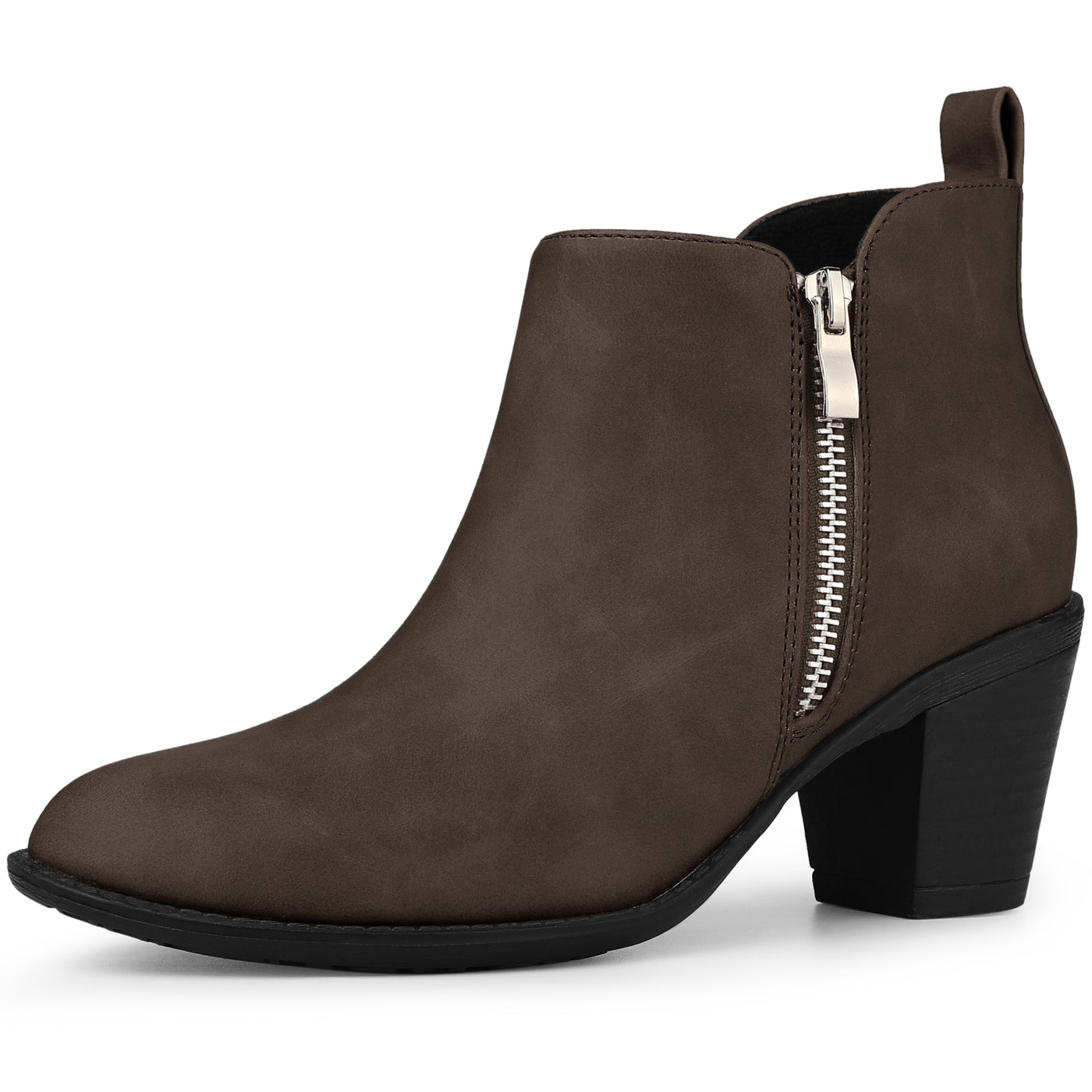 Allegra K Low Chunky Heel Zipper Western Ankle Booties