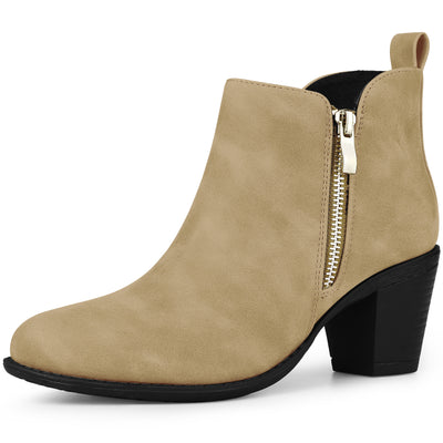 Low Chunky Heel Zipper Western Ankle Booties