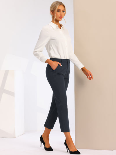 Plaid High Waist Elastic Back Office Work Ankle Pants