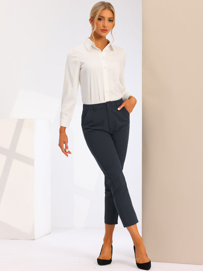 Plaid High Waist Elastic Back Office Work Ankle Pants