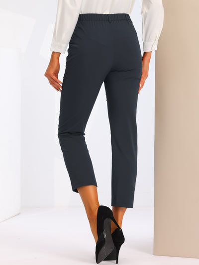 Plaid High Waist Elastic Back Office Work Ankle Pants